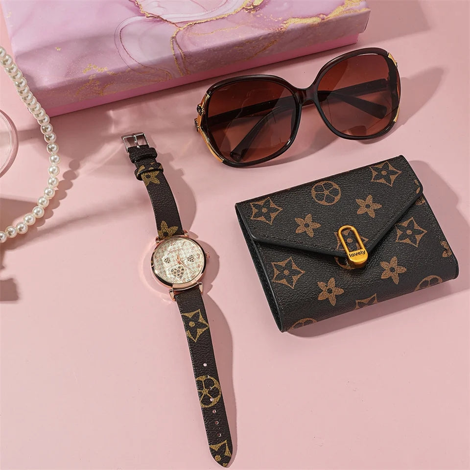 Regalo para Mujeres de 3 Piezas:  Billetera, Gafas de Sol y Reloj