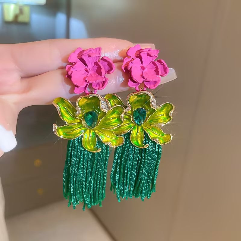 Pendientes Bohemios de Flor Fucsia