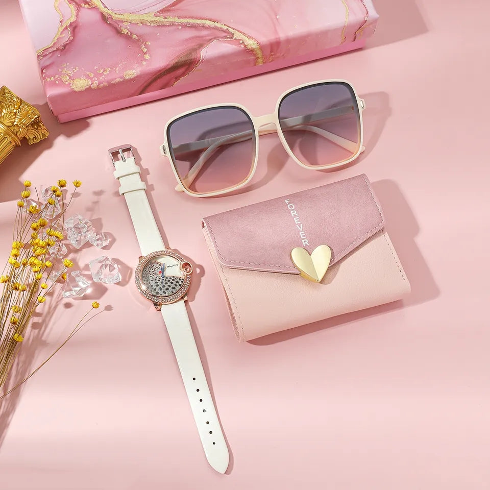 Regalo para Mujeres de 3 Piezas:  Billetera, Gafas de Sol y Reloj