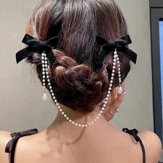 Pinzas para el Cabello con Cadena de Perlas