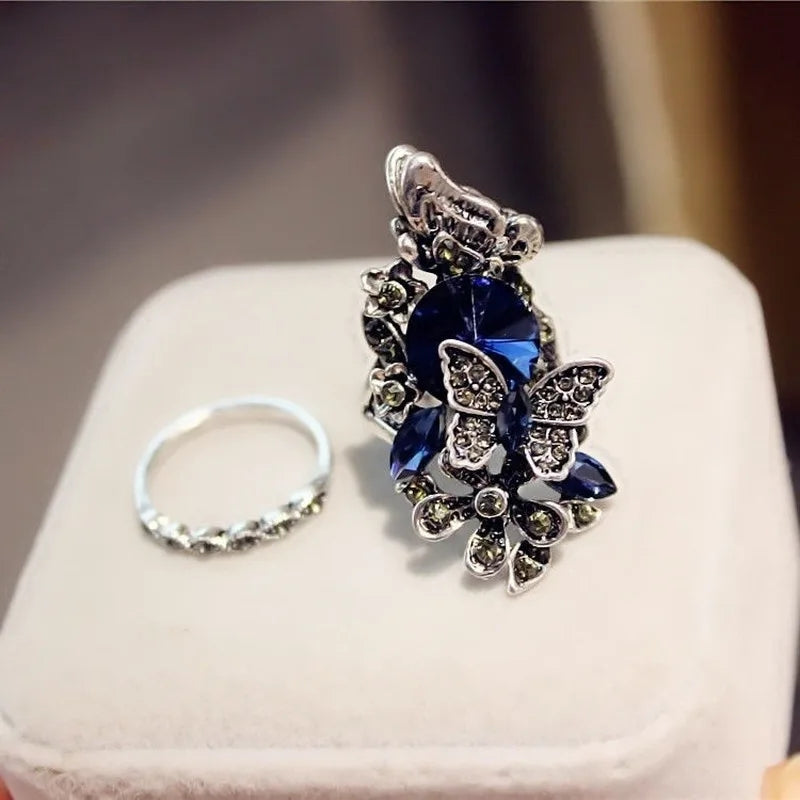 Anillos Doble de Mariposa y Gema Azul