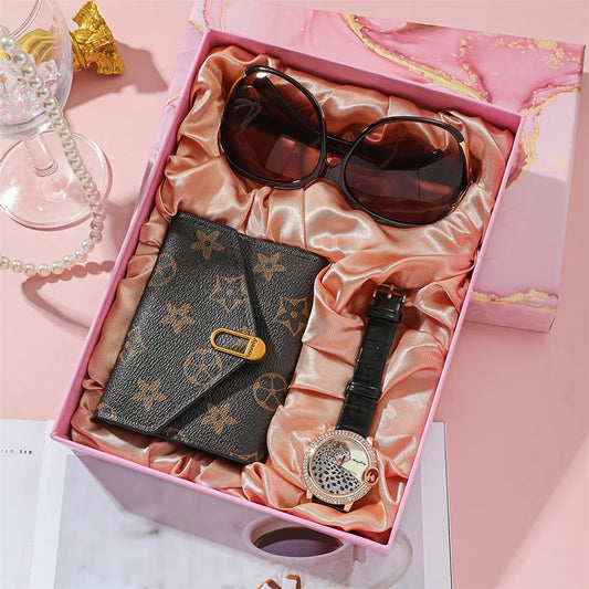 Regalo para Mujeres de 3 Piezas:  Billetera, Gafas de Sol y Reloj