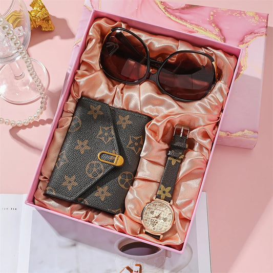 Regalo para Mujeres de 3 Piezas:  Billetera, Gafas de Sol y Reloj