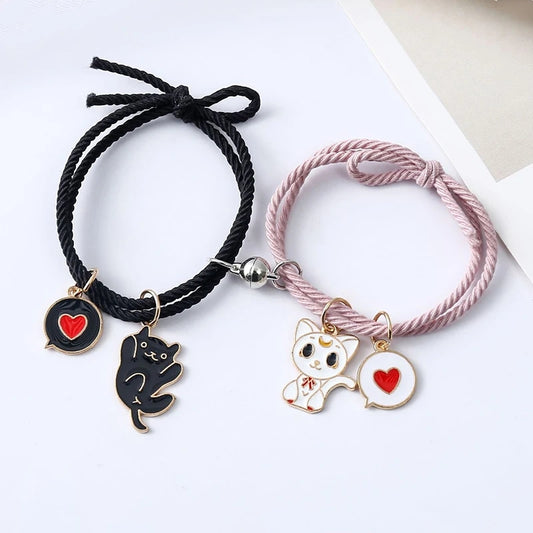 Pulseras Elásticas Imantadas para Parejas Diseño de Gatitos