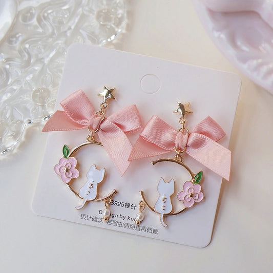 Pendientes de Gatitos y Lazo Rosa 🐱🎀