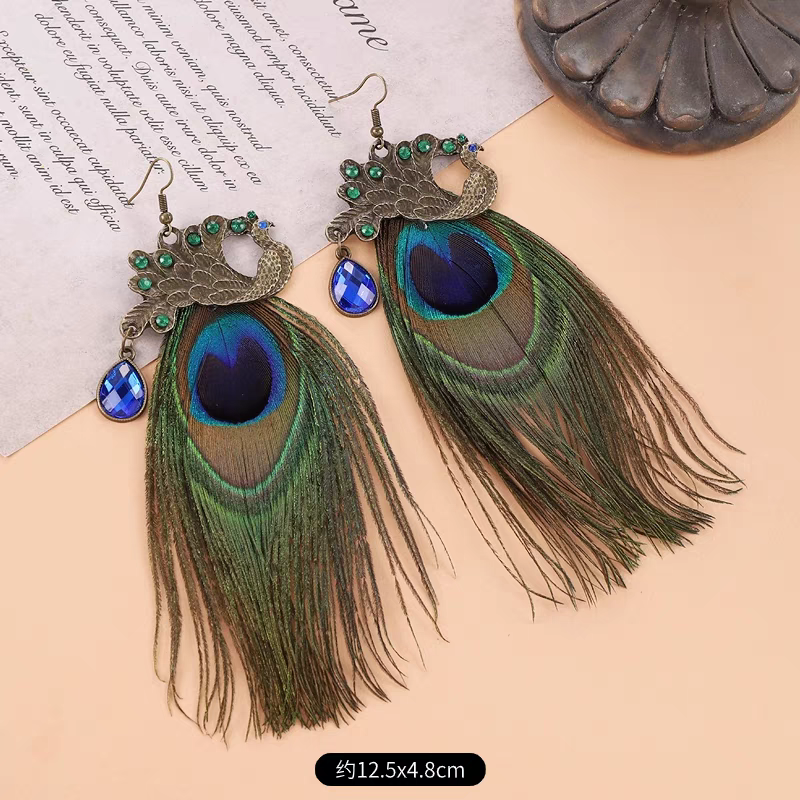 Pendientes de Plumas Estilo Árabe Diseño de Pavo Real