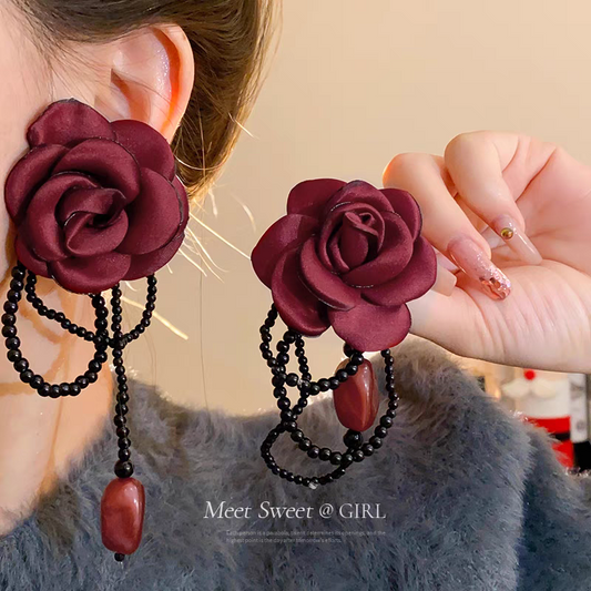 Pendientes Rosas Vino Tinto