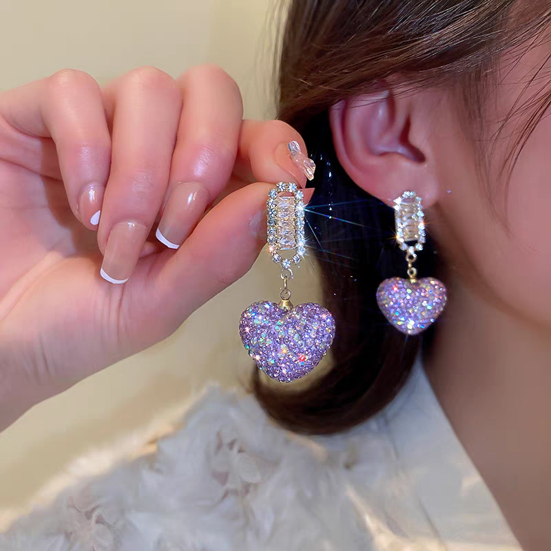 Pendientes Corazón Secreto con Brillos 💜