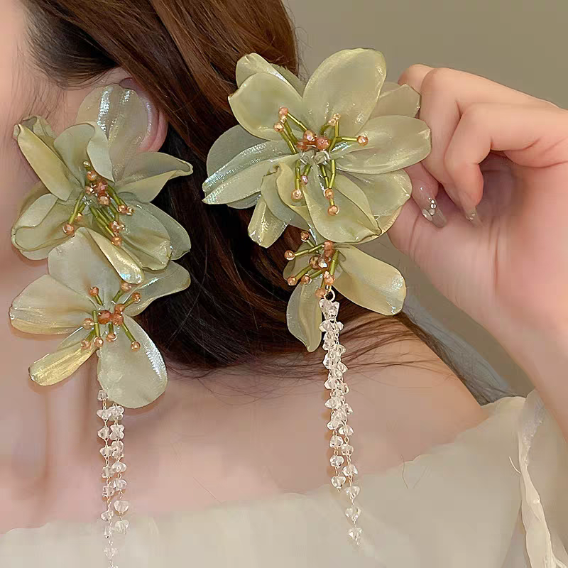 Pendientes de Flores Verdes Oversize